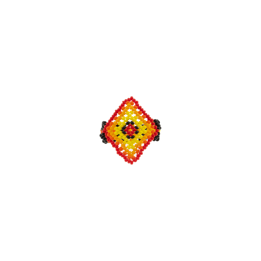 Beaded Diamond Ring in Red, Orange, Yellow and Black - Josephine Alexander Collective