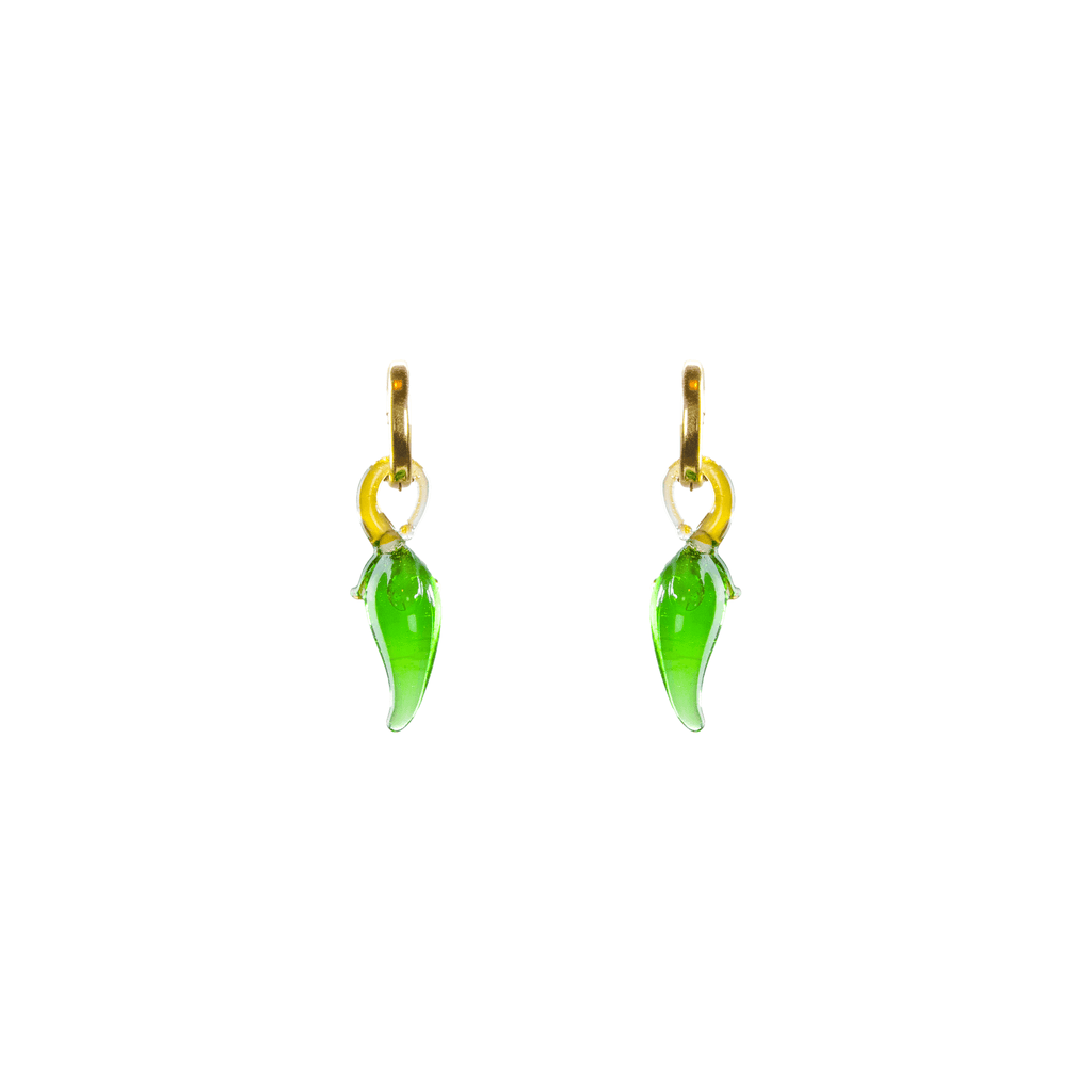 Blown Glass and Gold Hoops - Green Chili Pepper - Josephine Alexander Collective