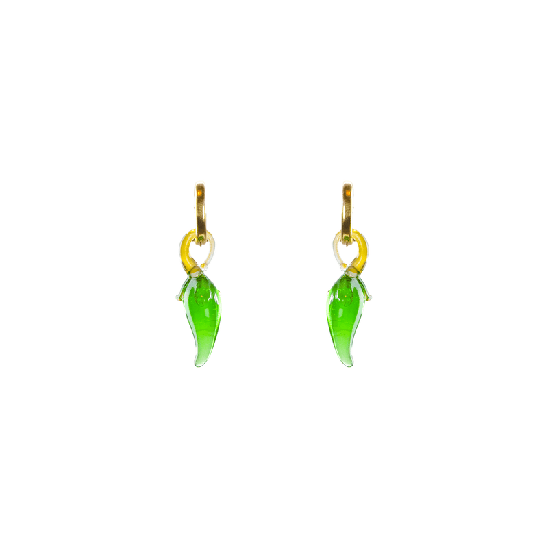 Blown Glass and Gold Hoops - Green Chili Pepper - Josephine Alexander Collective