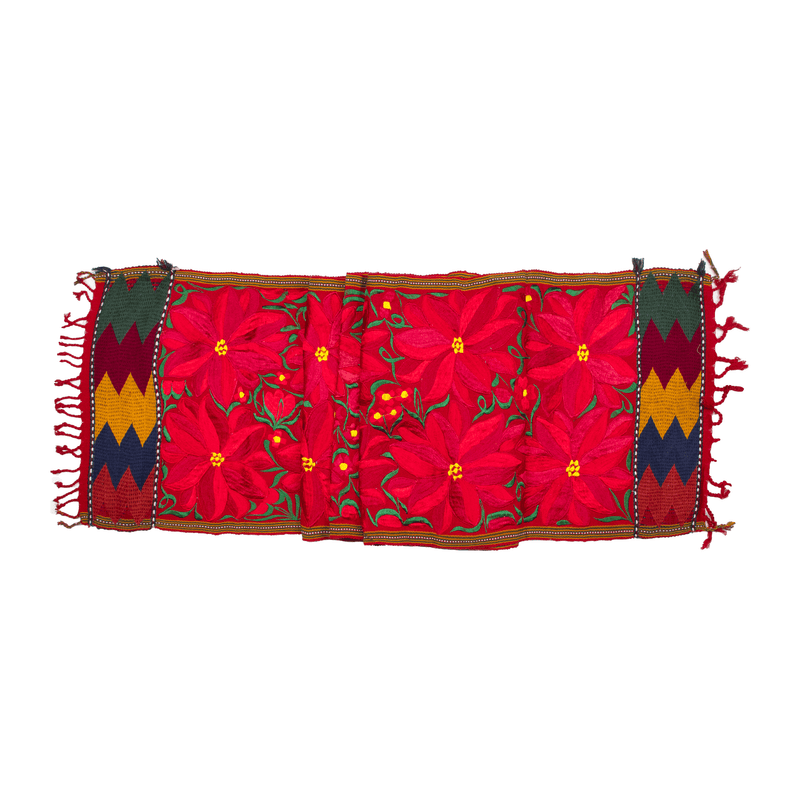 8' Long Embroidered Table Runner in Poinsettias - Red #1 - Josephine Alexander Collective