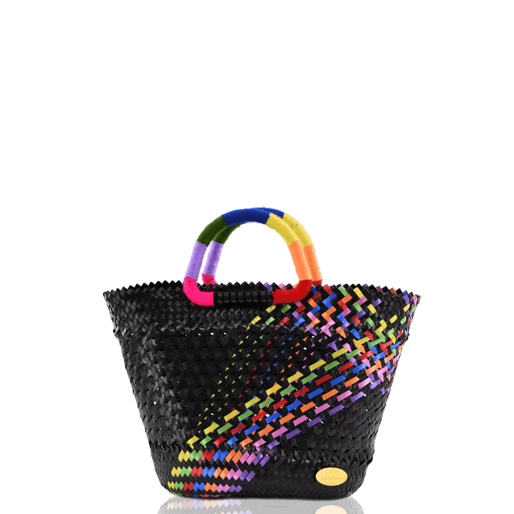 Lulu Basket Bag in Black Splash of Rainbow - Josephine Alexander Collective