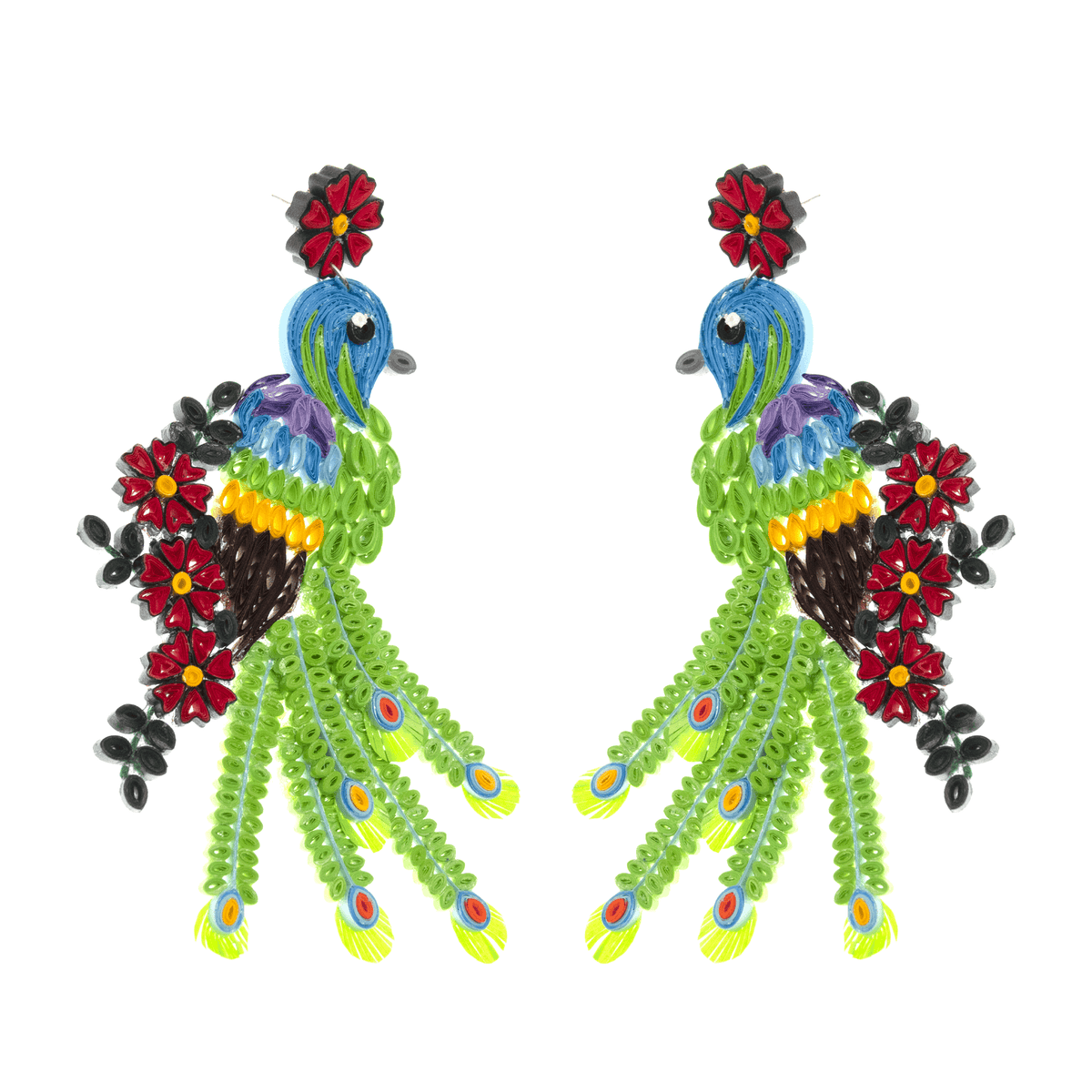Royal Peacock Quilled Earrings - Josephine Alexander Collective