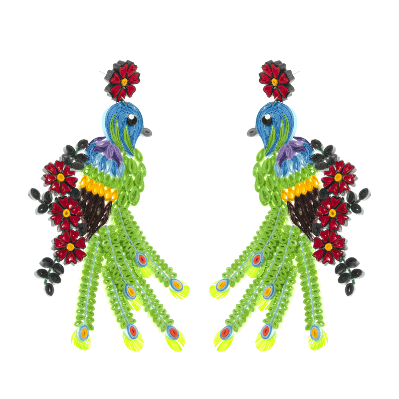 Royal Peacock Quilled Earrings - Josephine Alexander Collective