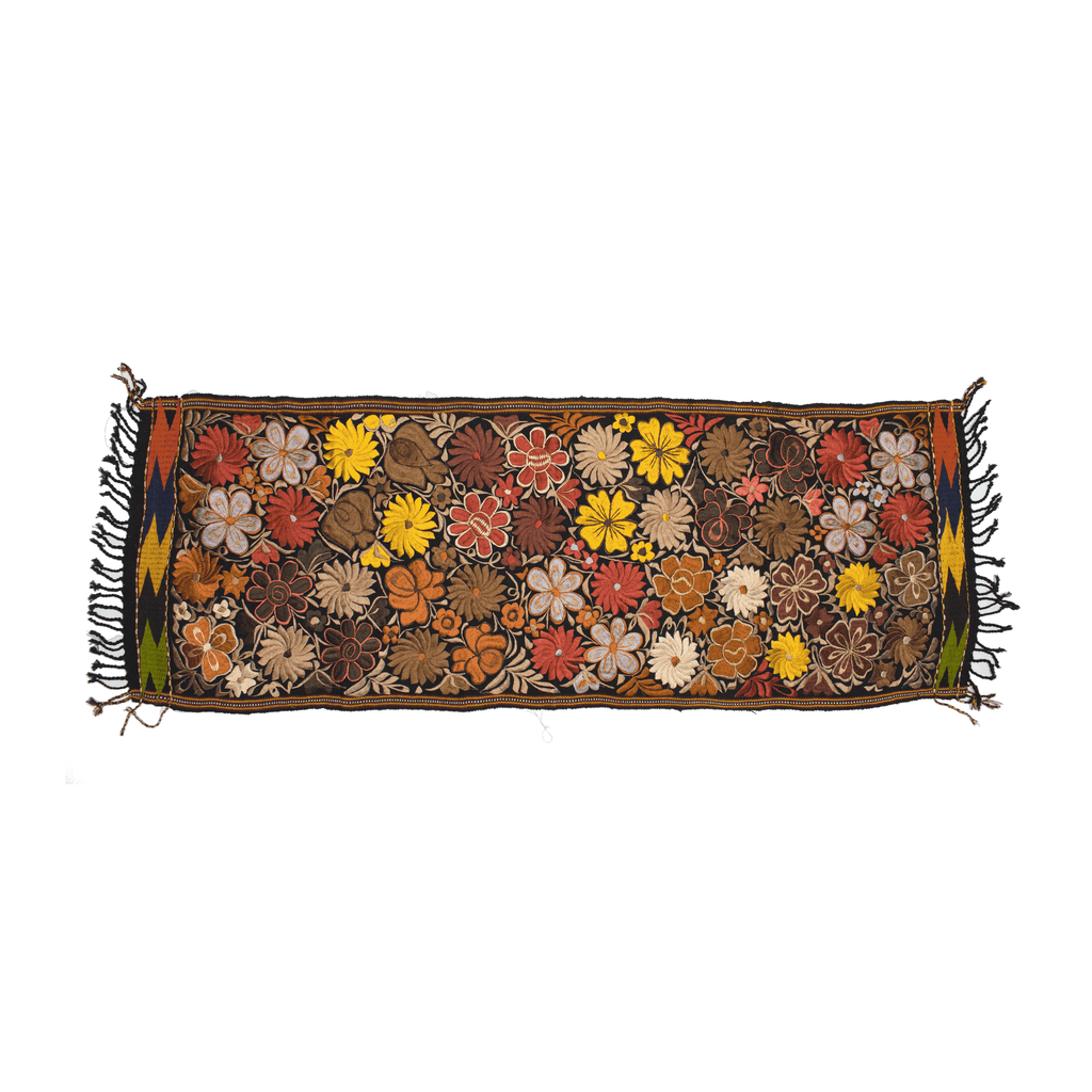 Embroidered Table Runner in Fall Hues- Black with Autumn Flowers #10 - Josephine Alexander Collective
