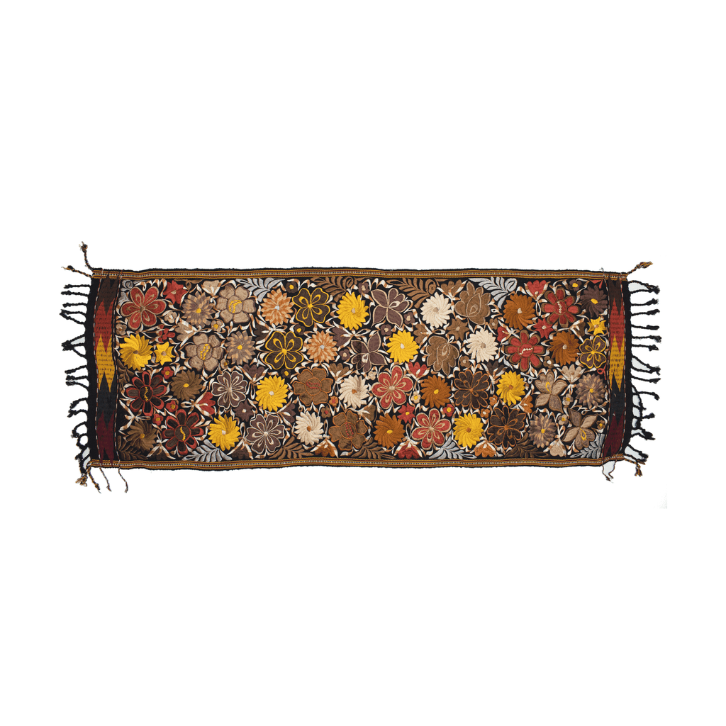 Embroidered Table Runner in Fall Hues- Black with Autumn Flowers #11 - Josephine Alexander Collective
