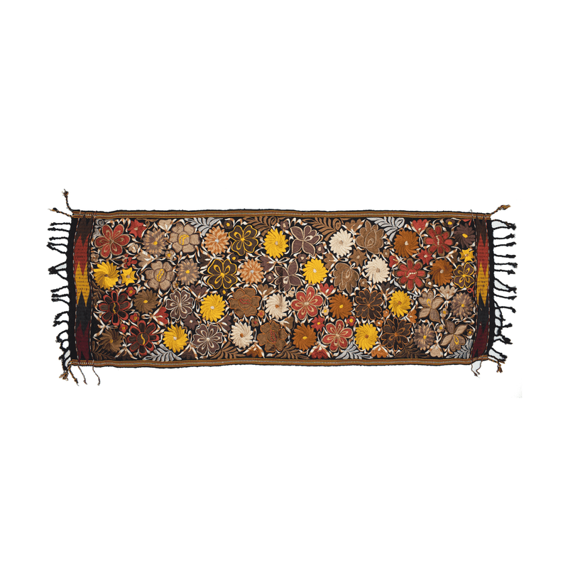 Embroidered Table Runner in Fall Hues- Black with Autumn Flowers #11 - Josephine Alexander Collective