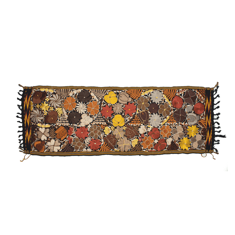 Embroidered Table Runner in Fall Hues- Black with Autumn Flowers #12 - Josephine Alexander Collective