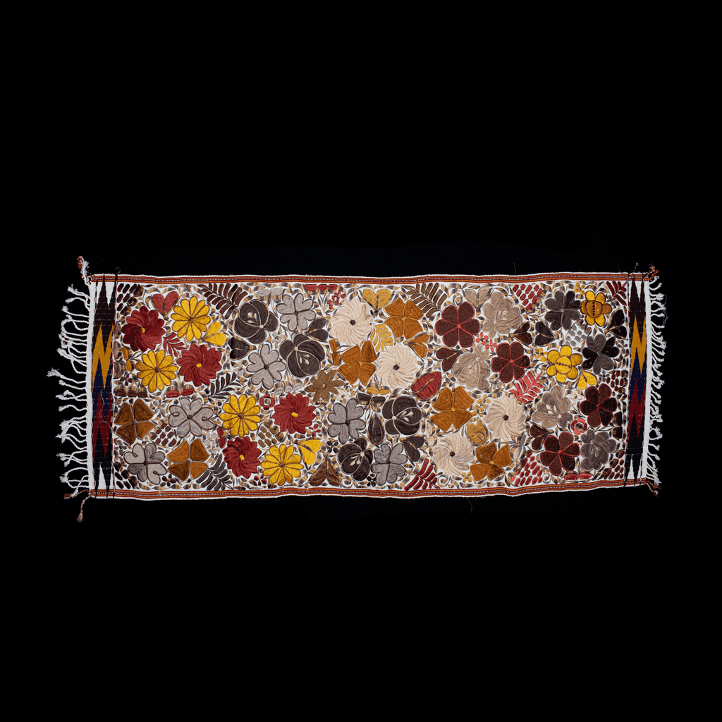 Embroidered Table Runner in Fall Hues- White with Autumn Flowers #7 - Josephine Alexander Collective