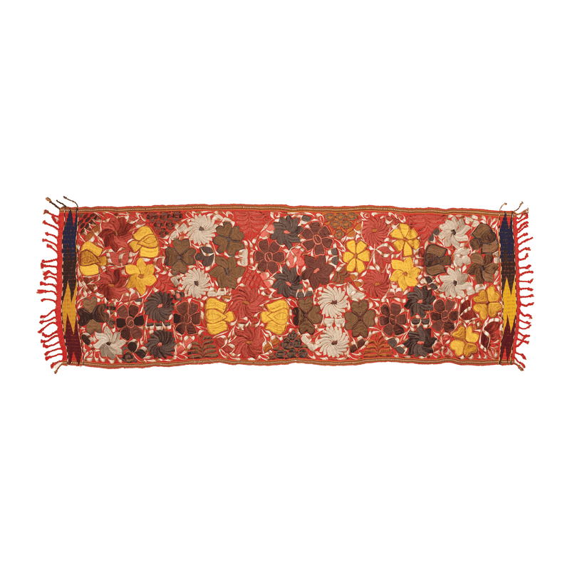 Embroidered Table Runner in Fall Hues- Orange with Autumn Flowers - Josephine Alexander Collective