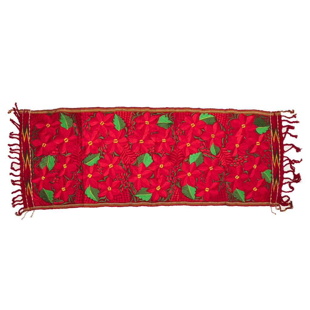 Embroidered Table Runner - Red Poinsettia - Josephine Alexander Collective