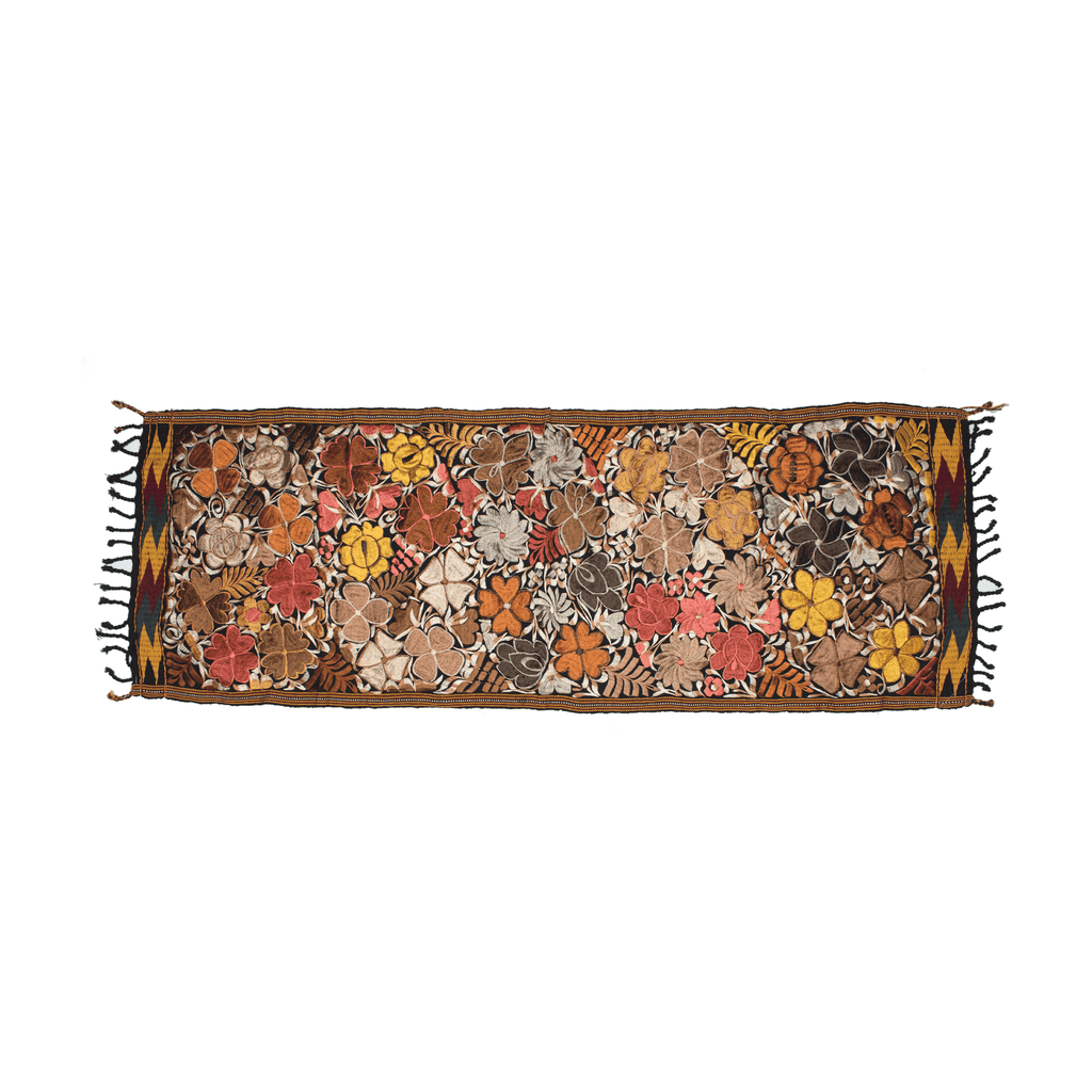Embroidered Table Runner in Fall Hues- Black with Autumn Flowers #5 - Josephine Alexander Collective