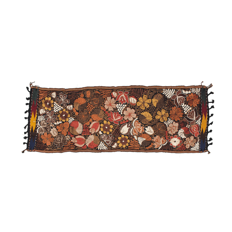 Embroidered Table Runner in Fall Hues- Black with Autumn Flowers #6 - Josephine Alexander Collective