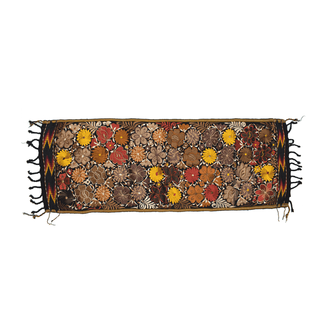 Embroidered Table Runner in Fall Hues- Black with Autumn Flowers #7 - Josephine Alexander Collective