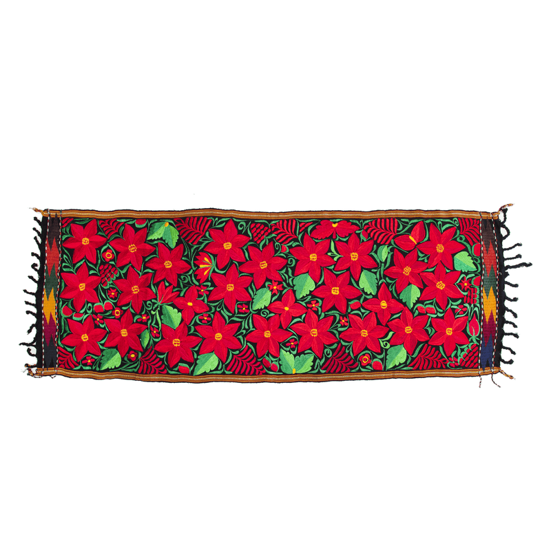 Embroidered Table Runner - Red/Black Poinsettia - Josephine Alexander Collective