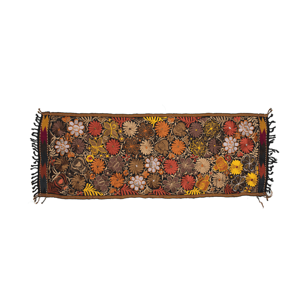 Embroidered Table Runner in Fall Hues- Black with Autumn Flowers #8 - Josephine Alexander Collective