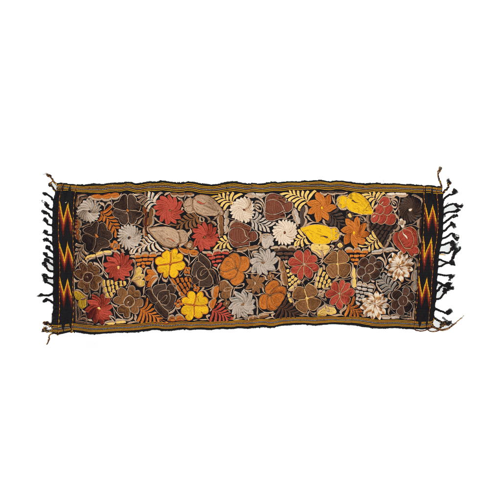 Embroidered Table Runner in Fall Hues- Black with Autumn Flowers #9 - Josephine Alexander Collective