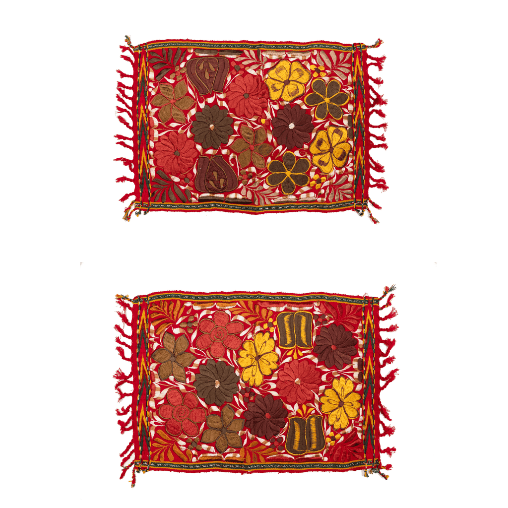 Embroidered Placemats in Fall Hues- Set of 2- Red #1 - Josephine Alexander Collective