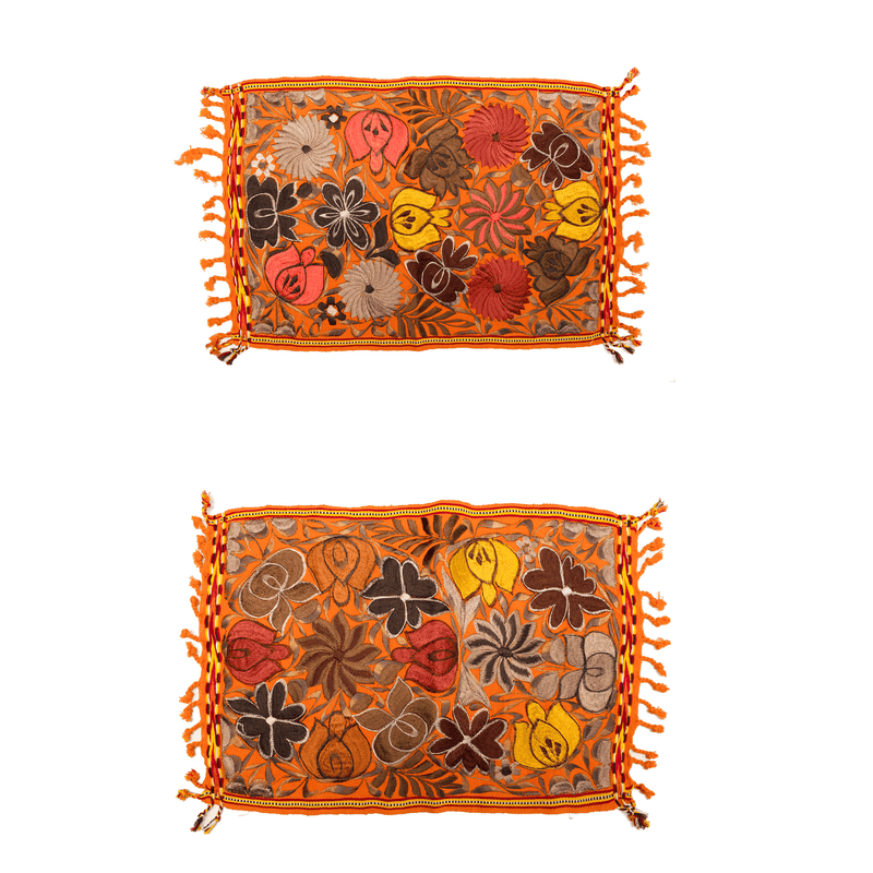 Embroidered Placemats in Fall Hues- Set of 2- Orange #1 - Josephine Alexander Collective