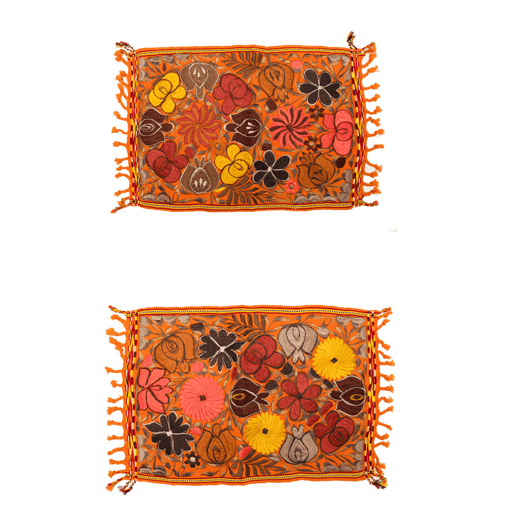 Embroidered Placemats in Fall Hues- Set of 2- Orange #2 - Josephine Alexander Collective