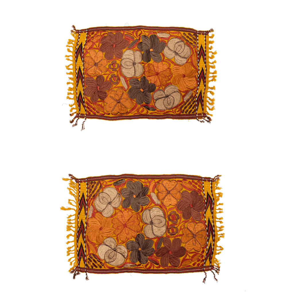Embroidered Placemats in Fall Hues- Set of 2-Yellow #1 - Josephine Alexander Collective