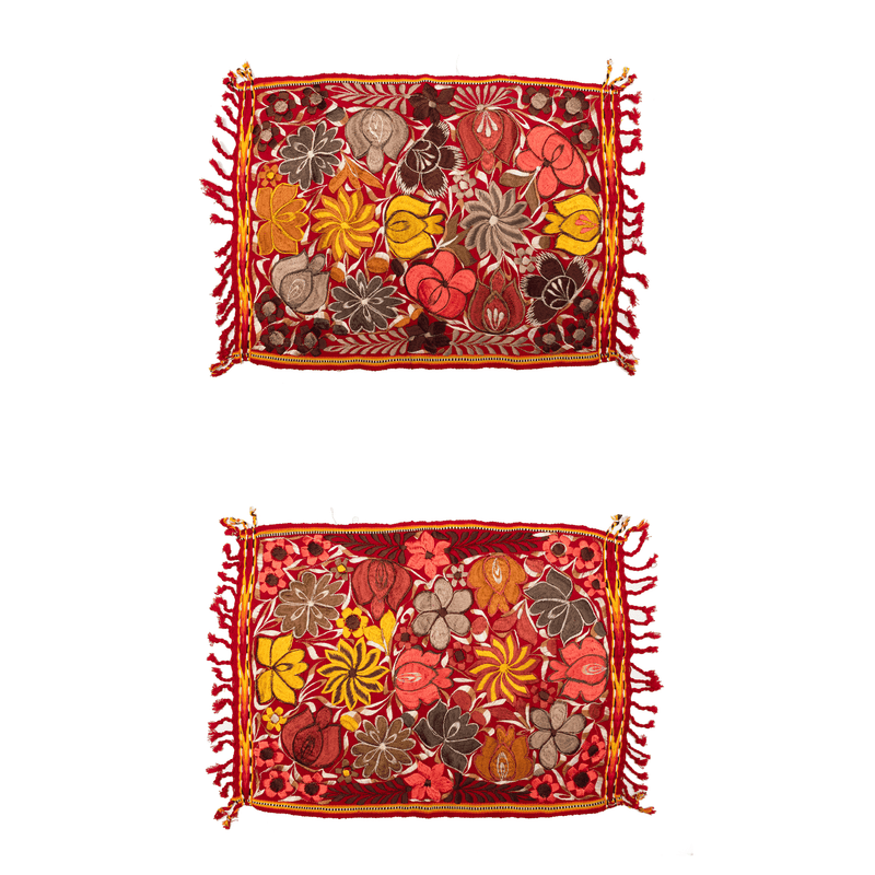 Embroidered Placemats in Fall Hues- Set of 2- Red #2 - Josephine Alexander Collective