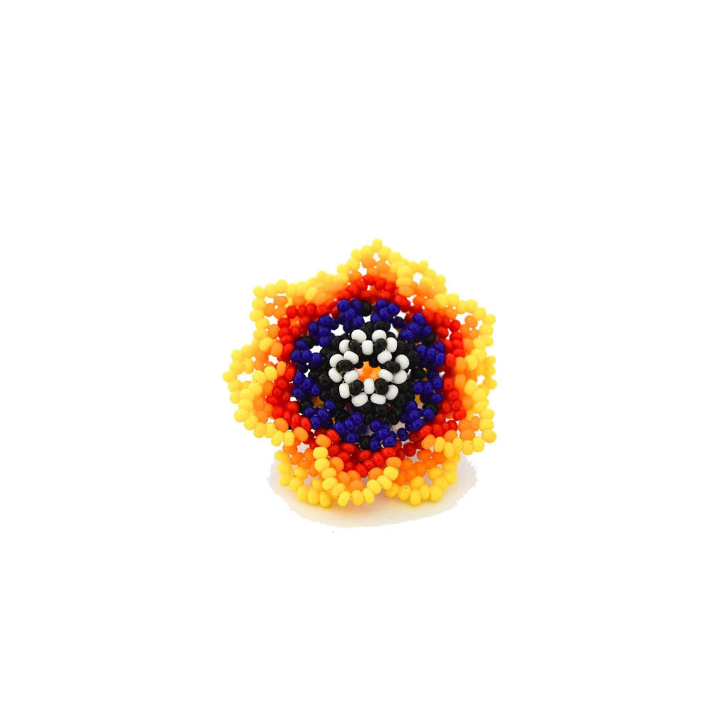 Beaded Flower Ring in Yellow, Orange and Blue Hibiscus - Josephine Alexander Collective